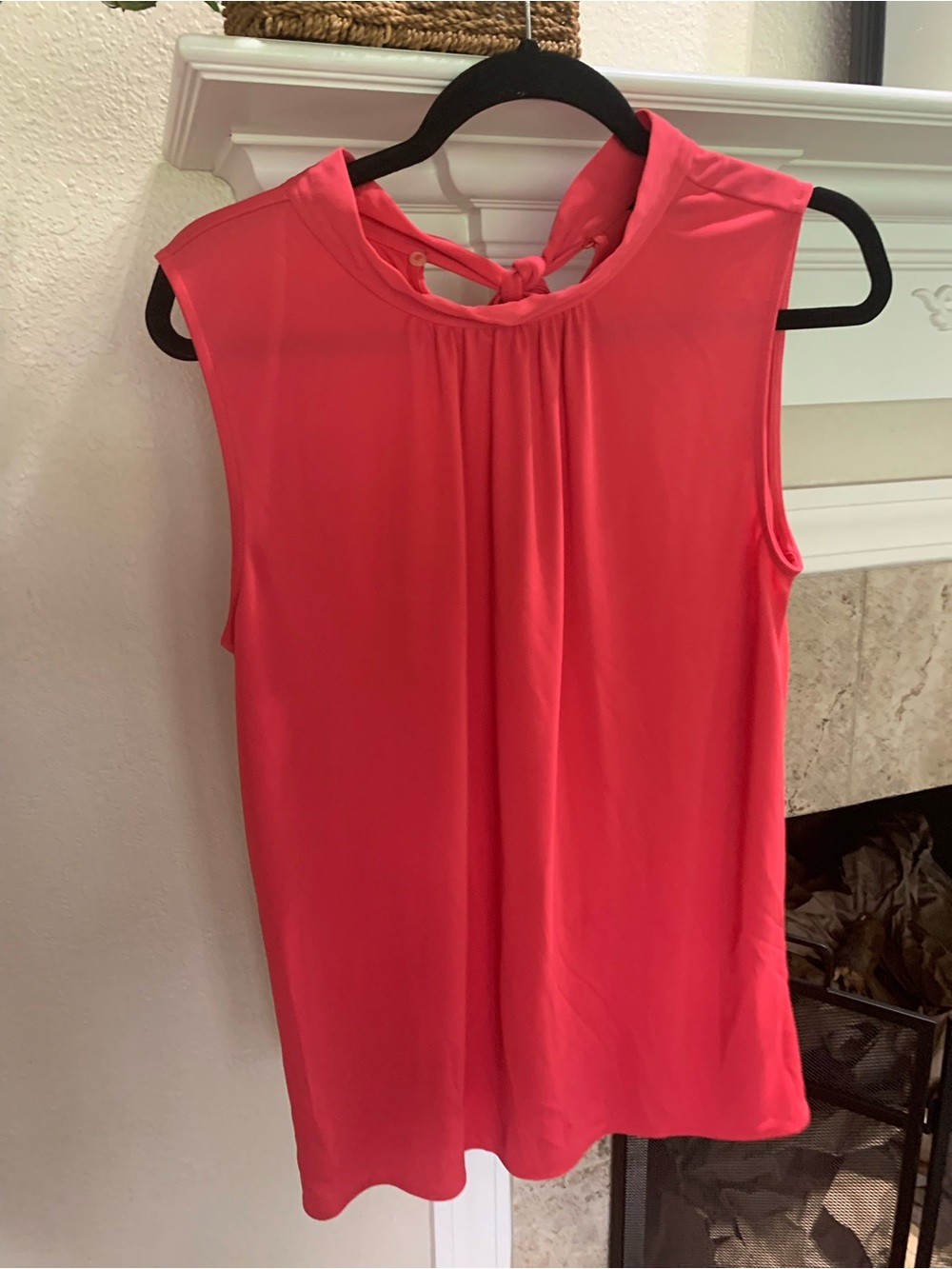 Ann Taylor Coral-Pink Tie-Neck Sleeveless Top